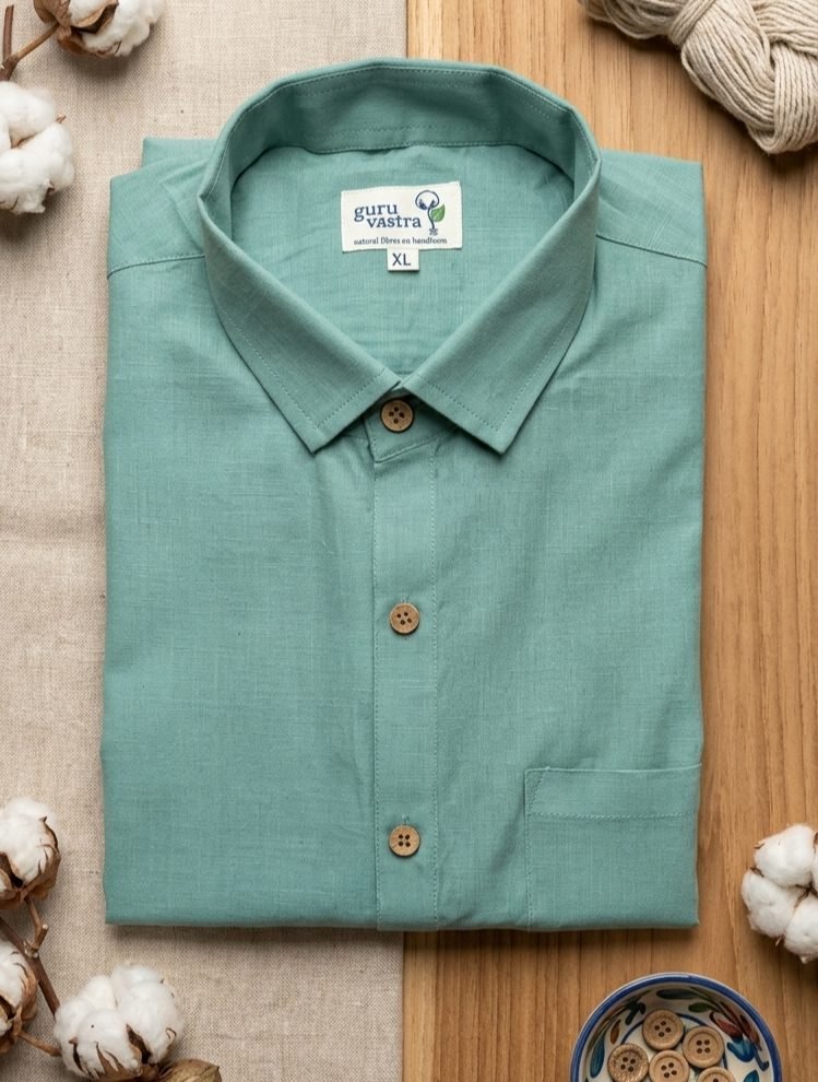 EVERGREEN MINT VANA | Pastel Sage Mint |  The Chataai Weave  Handloom Shirt