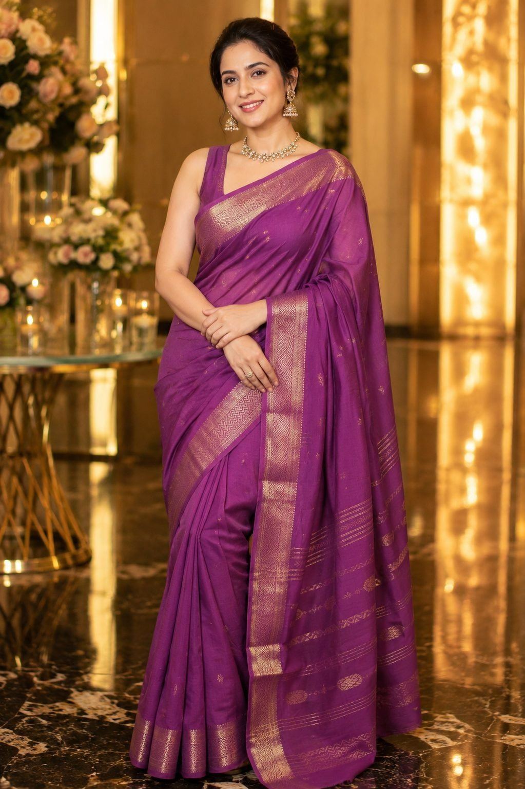 RAAGA | MADHUVANTI | Handwoven in Maheshwar Cotton Saree with Traditional Maheshwari Zari Borders & Artistic Motifs